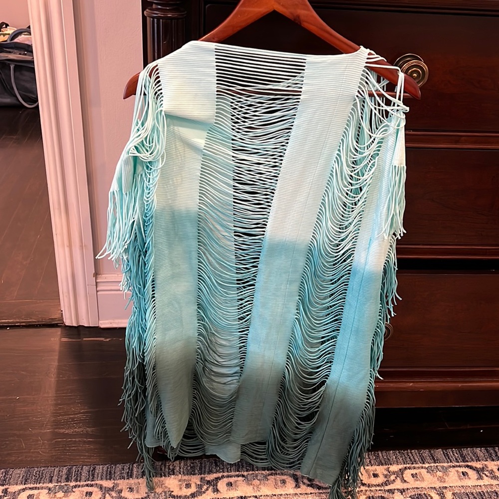 Pilyq fringed coverup dress ombré green white size medium/large